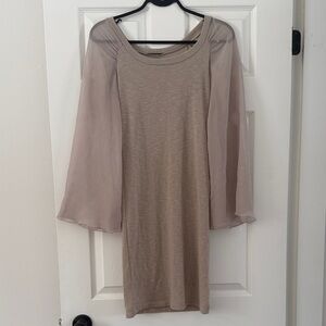 Elegant Beige Dress with Sheer Sleeves